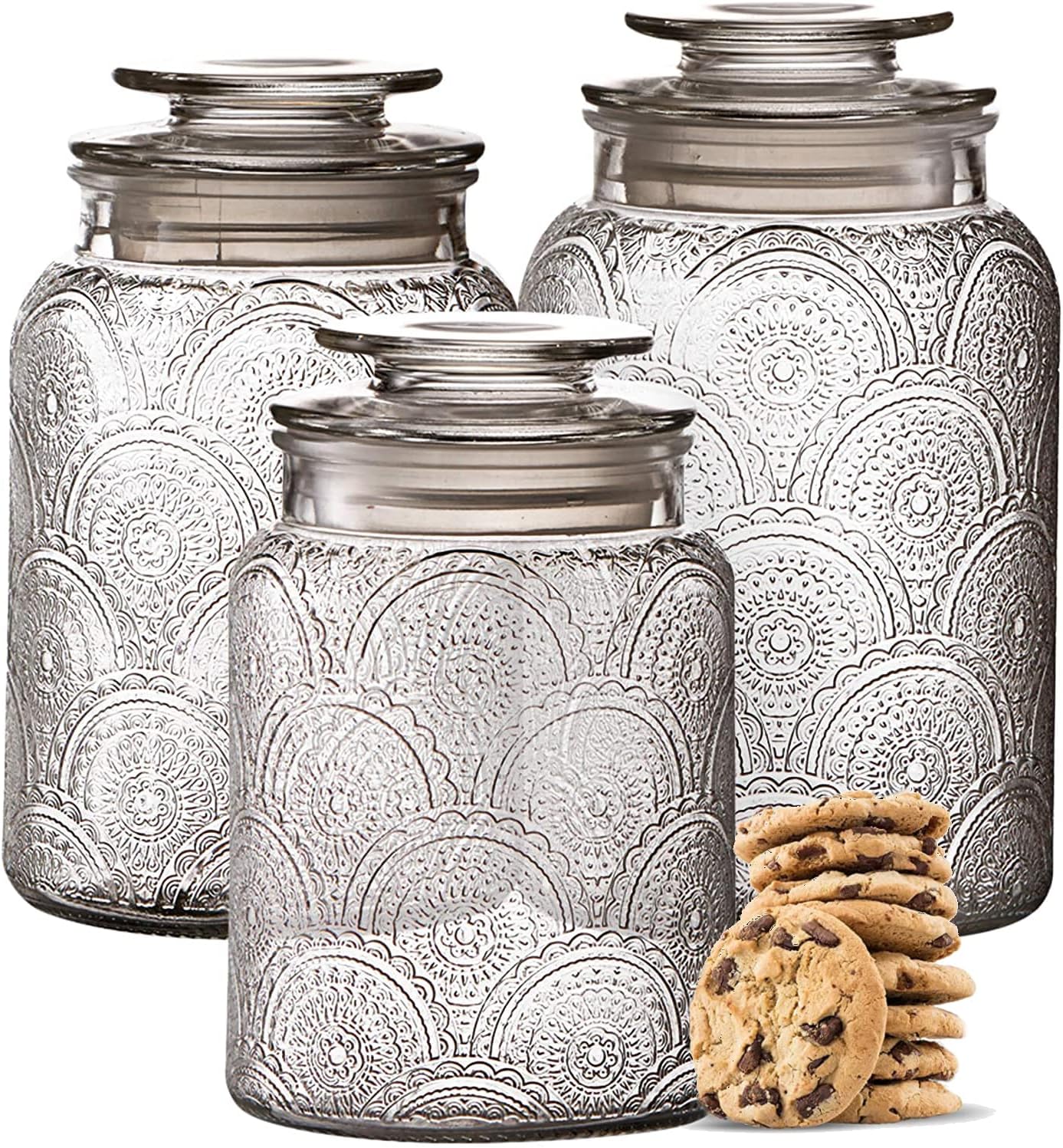 Le'raze Food Storage Containers with Airtight Lids - Retro Design - Pantry Organization, Glass Canisters Storage for Cookies, Tea, Sugar, Candy Jars