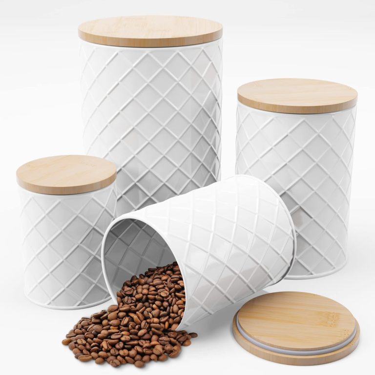 Pebble & Stem White Metal Canisters Sets for the Kitchen Counter,